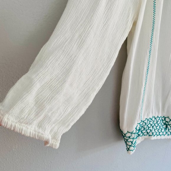 💜American Rag- White Teal Embroidered BOHO Top XL - Picture 7 of 12